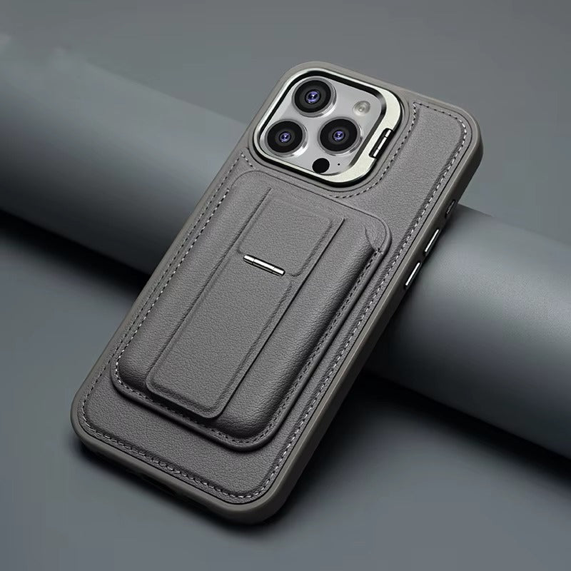 Premium iPhone Case — Card Holder Leather Cover with Camera Lens Protection, Kickstand, Shockproof Plastic + Aluminum Design, Full Protection