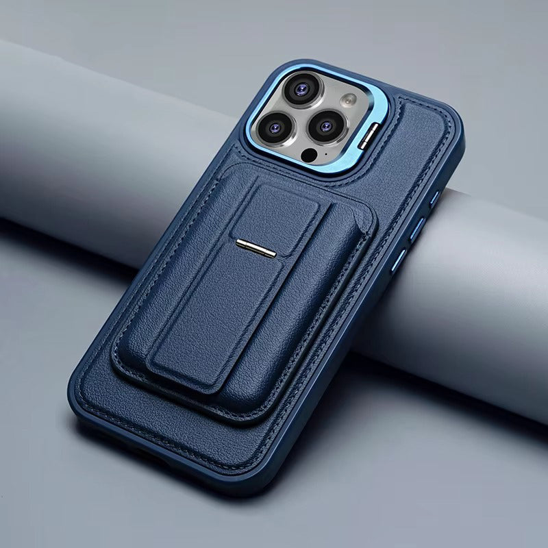 Premium iPhone Case — Card Holder Leather Cover with Camera Lens Protection, Kickstand, Shockproof Plastic + Aluminum Design, Full Protection