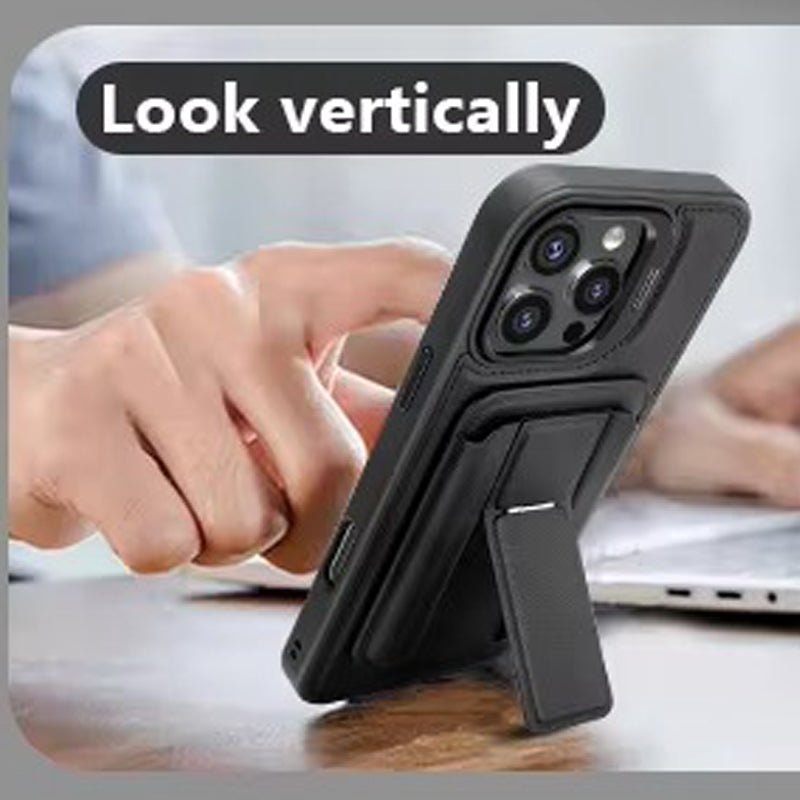 Premium iPhone Case — Card Holder Leather Cover with Camera Lens Protection, Kickstand, Shockproof Plastic + Aluminum Design, Full Protection