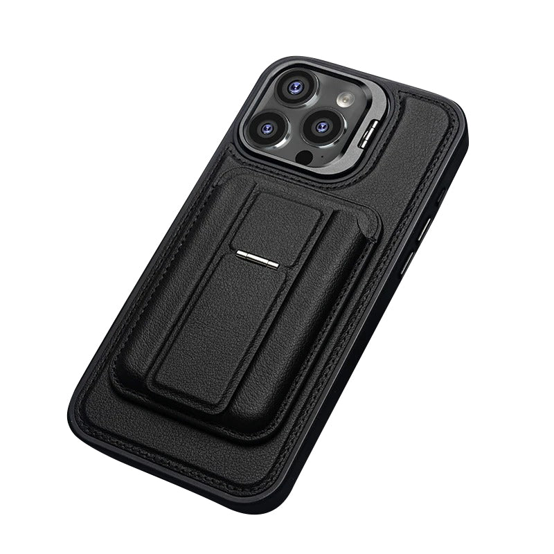 Premium iPhone Case — Card Holder Leather Cover with Camera Lens Protection, Kickstand, Shockproof Plastic + Aluminum Design, Full Protection