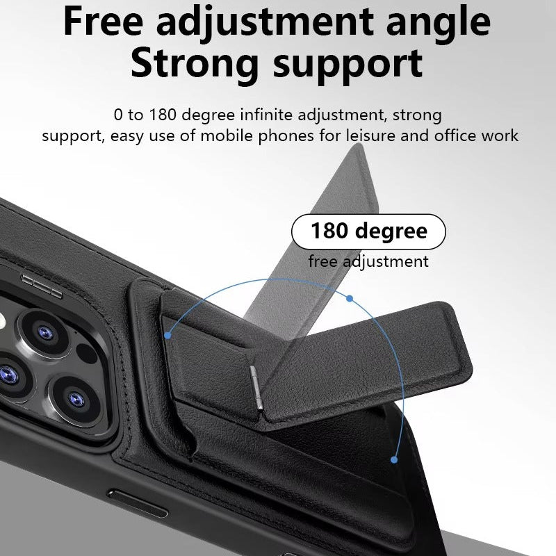 Premium iPhone Case — Card Holder Leather Cover with Camera Lens Protection, Kickstand, Shockproof Plastic + Aluminum Design, Full Protection