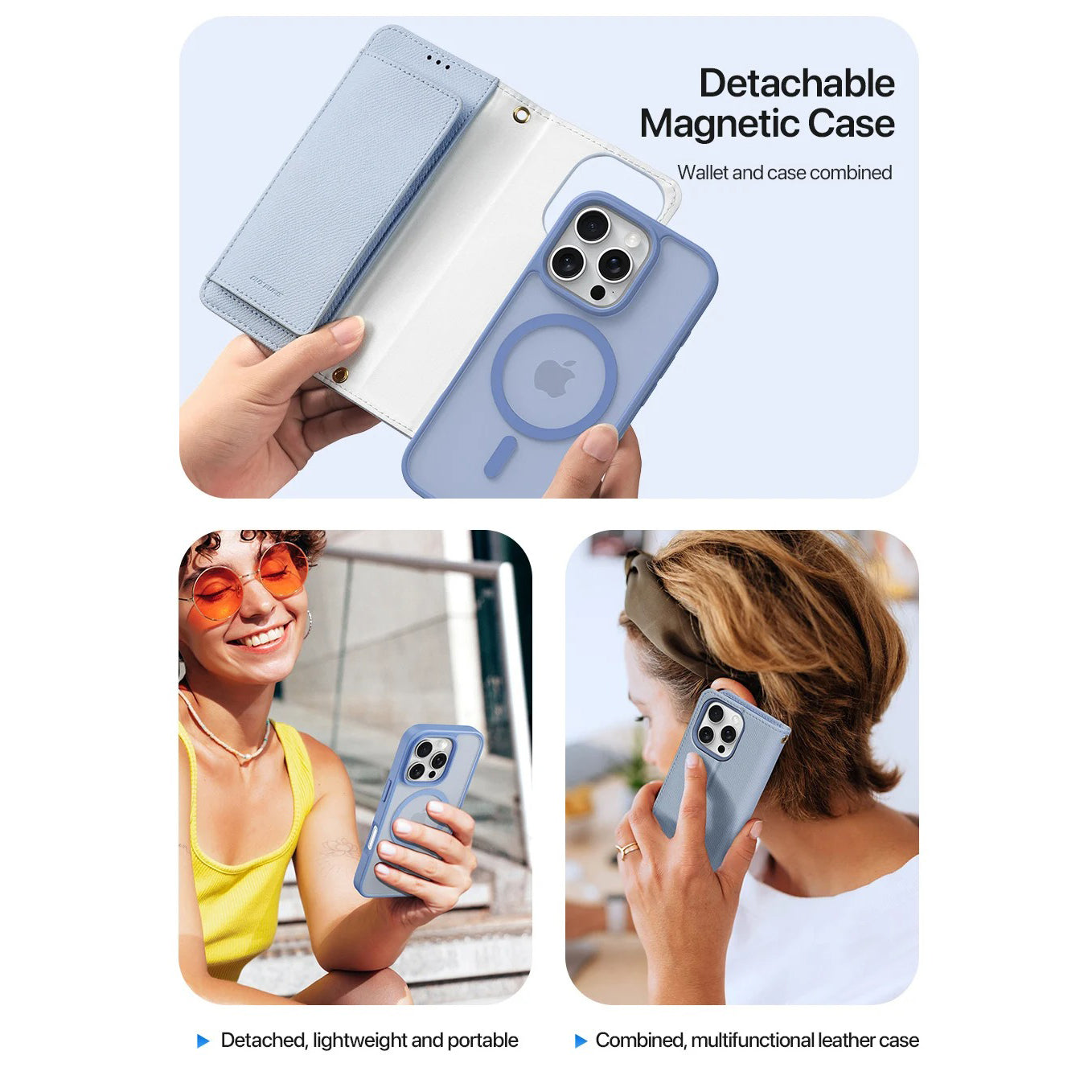 Premium iPhone Case — Cow Leather Detachable Magnetic Wallet Cover with Card Slots, Shockproof Drop Protection, Wireless-Charging Support & Lanyard Option