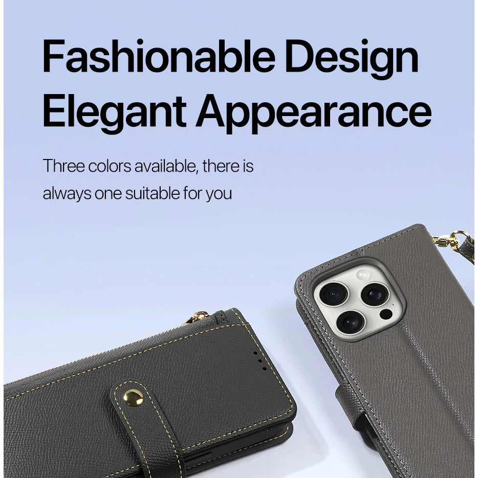 Premium iPhone Case — Cow Leather Detachable Magnetic Wallet Cover with Card Slots, Shockproof Drop Protection, Wireless-Charging Support & Lanyard Option