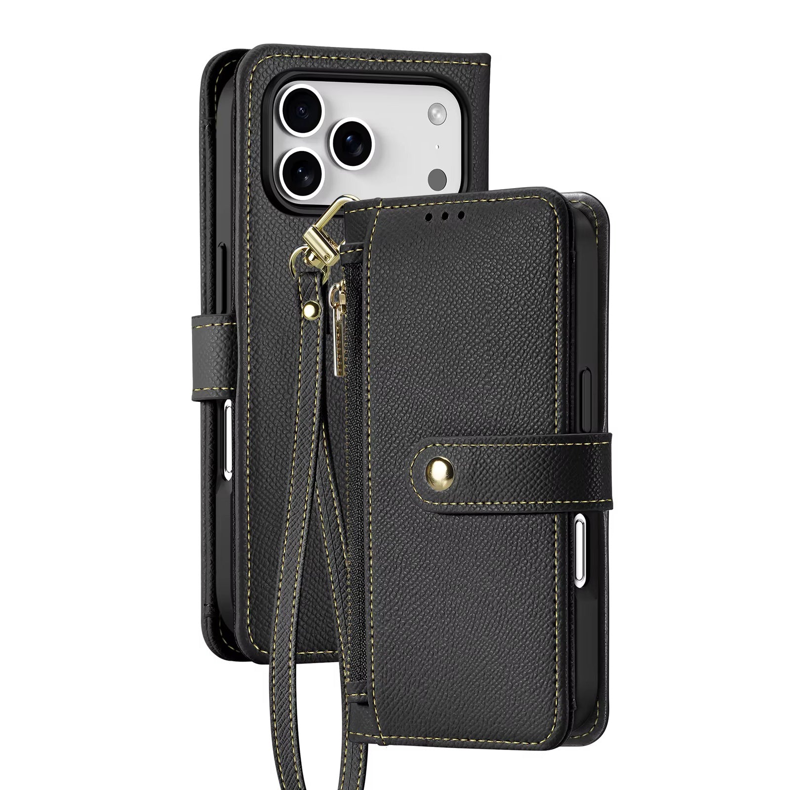 Premium iPhone Case — Cow Leather Detachable Magnetic Wallet Cover with Card Slots, Shockproof Drop Protection, Wireless-Charging Support & Lanyard Option