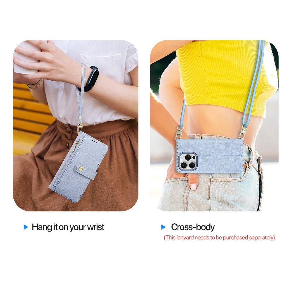 Premium iPhone Case — Cow Leather Detachable Magnetic Wallet Cover with Card Slots, Shockproof Drop Protection, Wireless-Charging Support & Lanyard Option