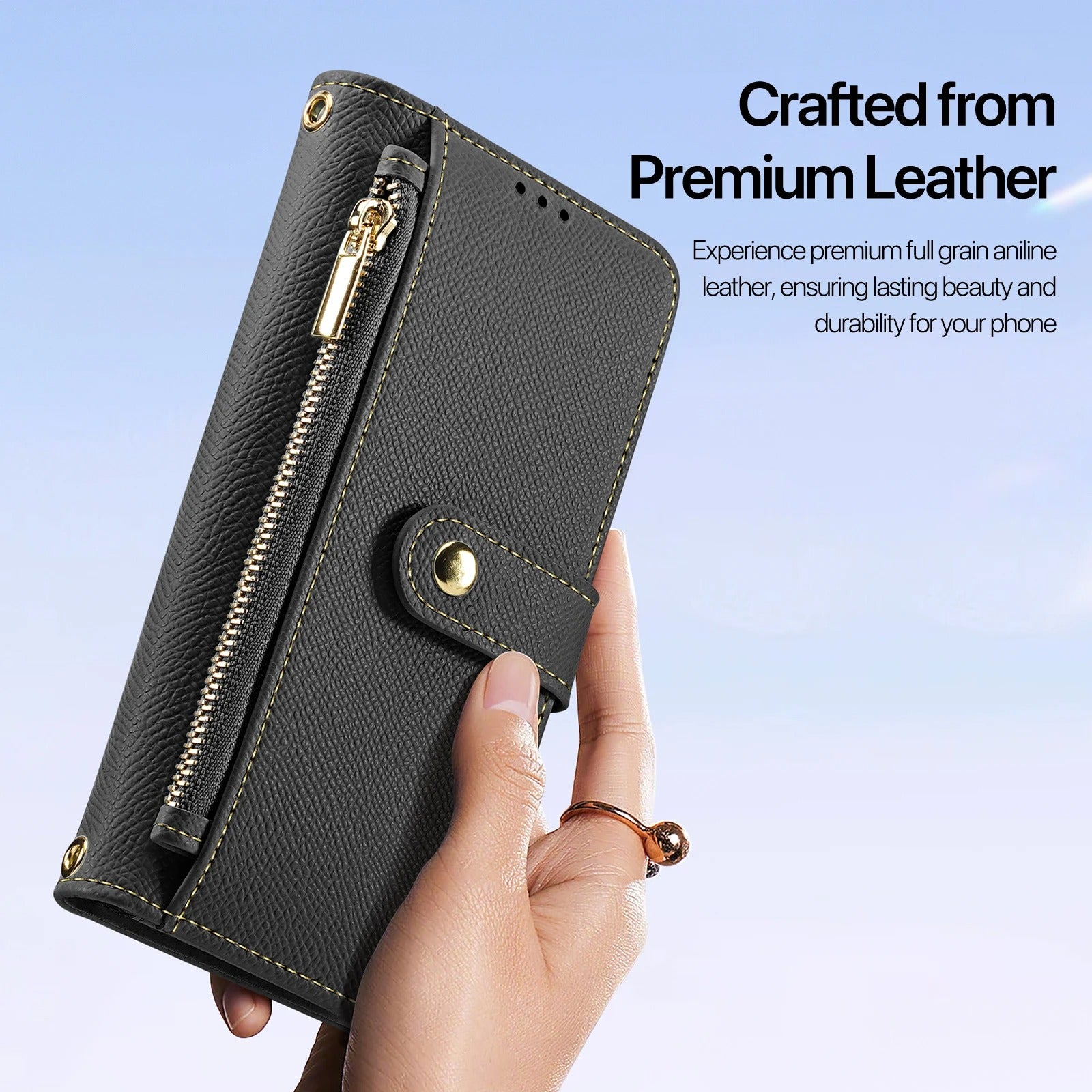 Premium iPhone Case — Cow Leather Detachable Magnetic Wallet Cover with Card Slots, Shockproof Drop Protection, Wireless-Charging Support & Lanyard Option