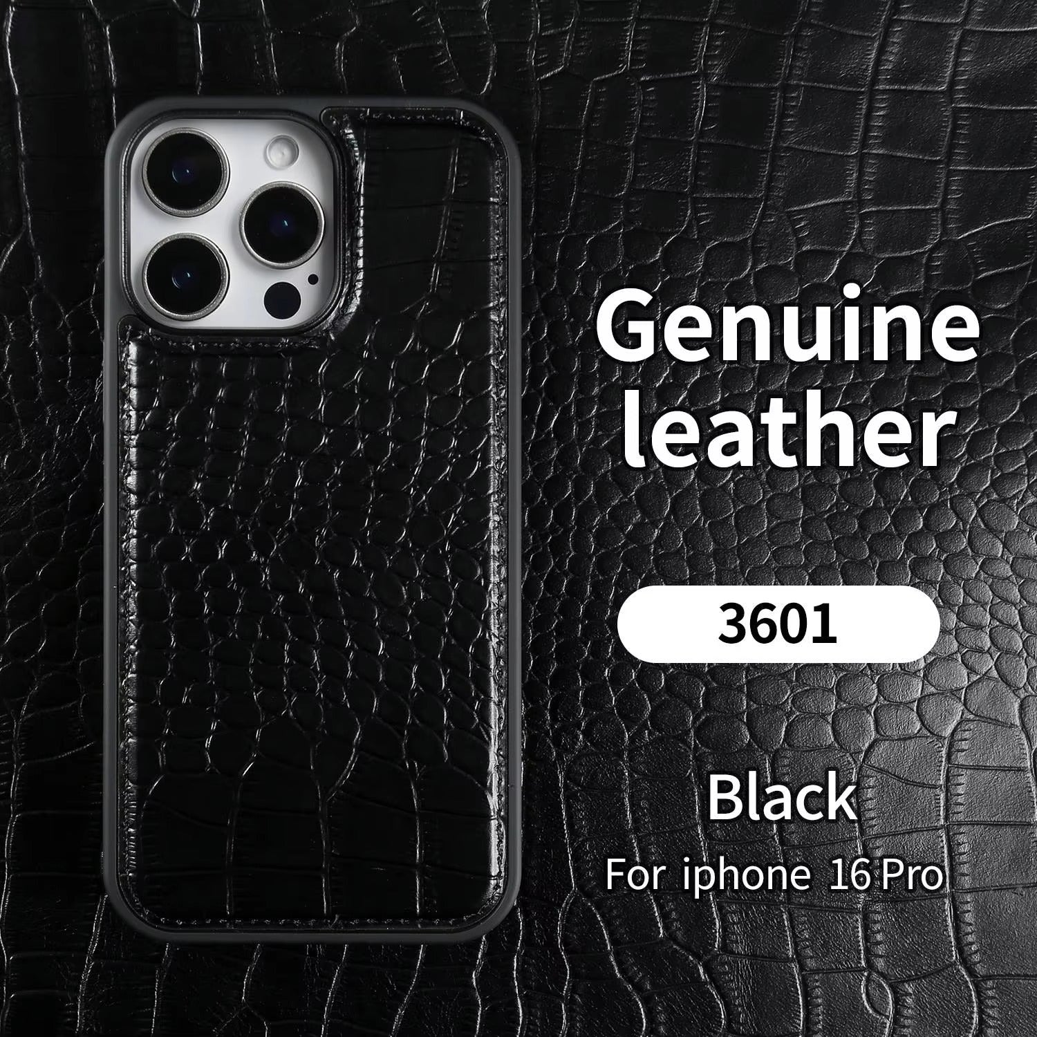 Premium iPhone Case — Crocodile-Pattern Genuine Cowhide Leather Cover with Shockproof TPU Protection, Anti-Fingerprint Finish and Raised Camera Lips