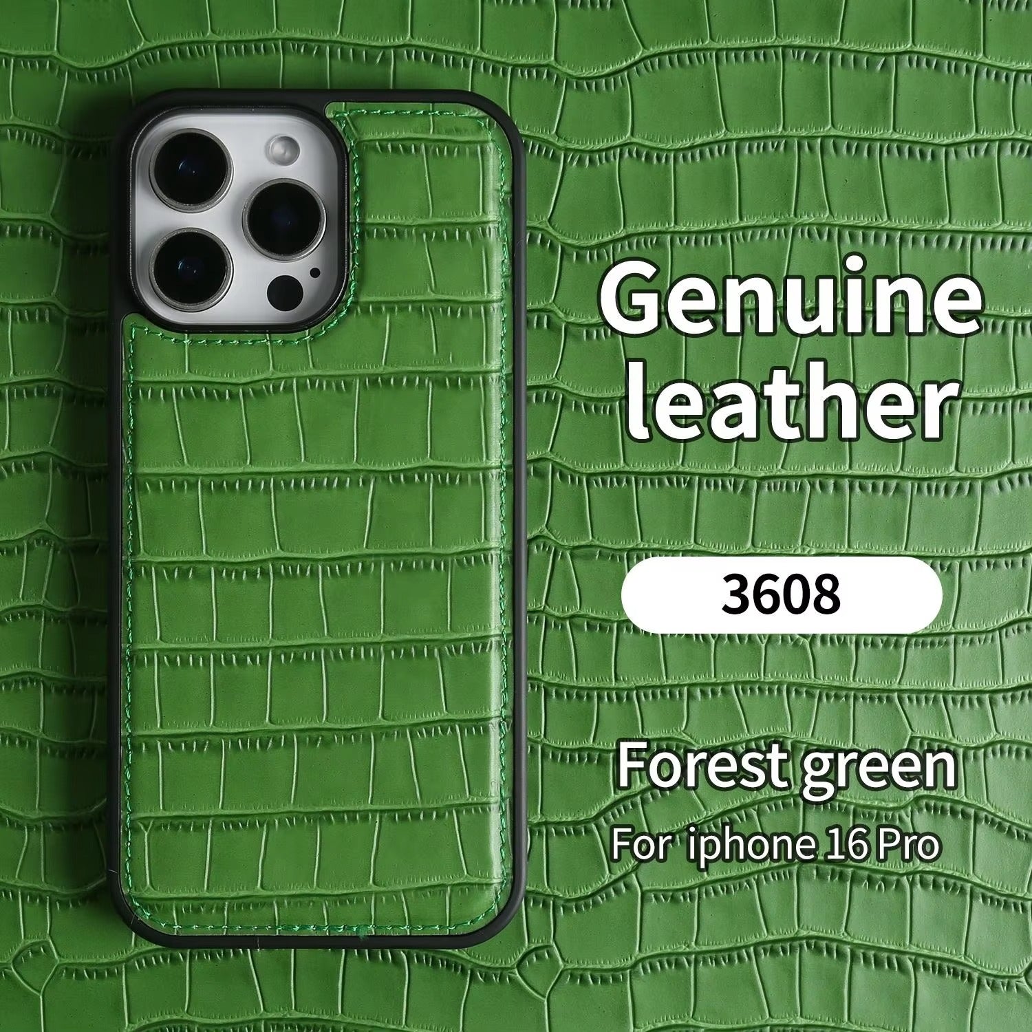 Premium iPhone Case — Crocodile-Pattern Genuine Cowhide Leather Cover with Shockproof TPU Protection, Anti-Fingerprint Finish and Raised Camera Lips
