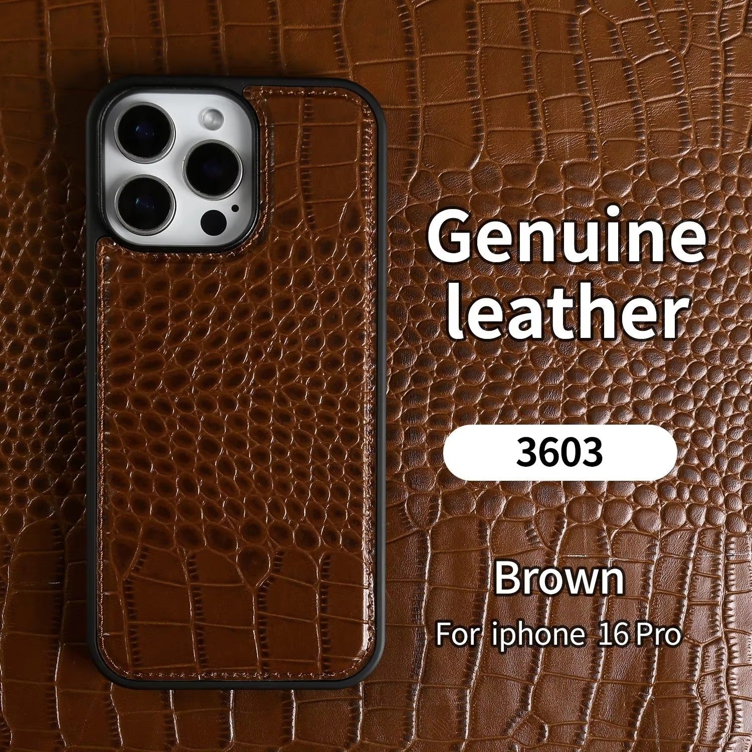 Premium iPhone Case — Crocodile-Pattern Genuine Cowhide Leather Cover with Shockproof TPU Protection, Anti-Fingerprint Finish and Raised Camera Lips