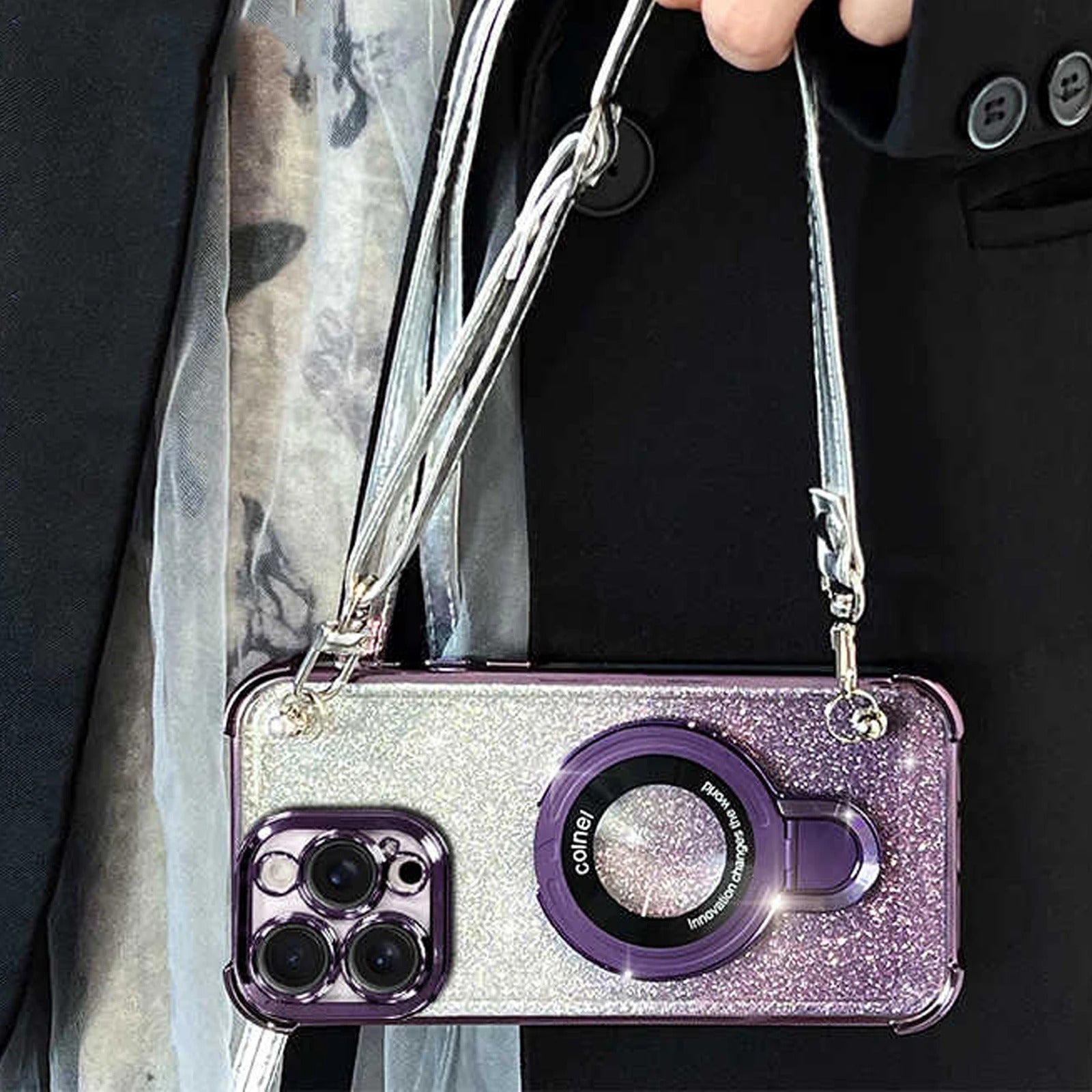 Premium iPhone Case — Four-Corner Anti-Drop TPU Cover with Wireless Charging Holder, Shockproof Lanyard Design & Half-Wrapped Protection