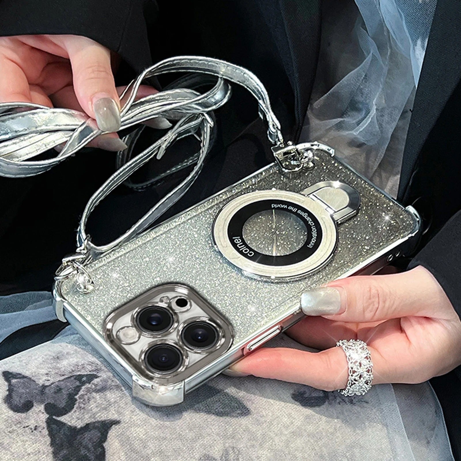 Premium iPhone Case — Four-Corner Anti-Drop TPU Cover with Wireless Charging Holder, Shockproof Lanyard Design & Half-Wrapped Protection