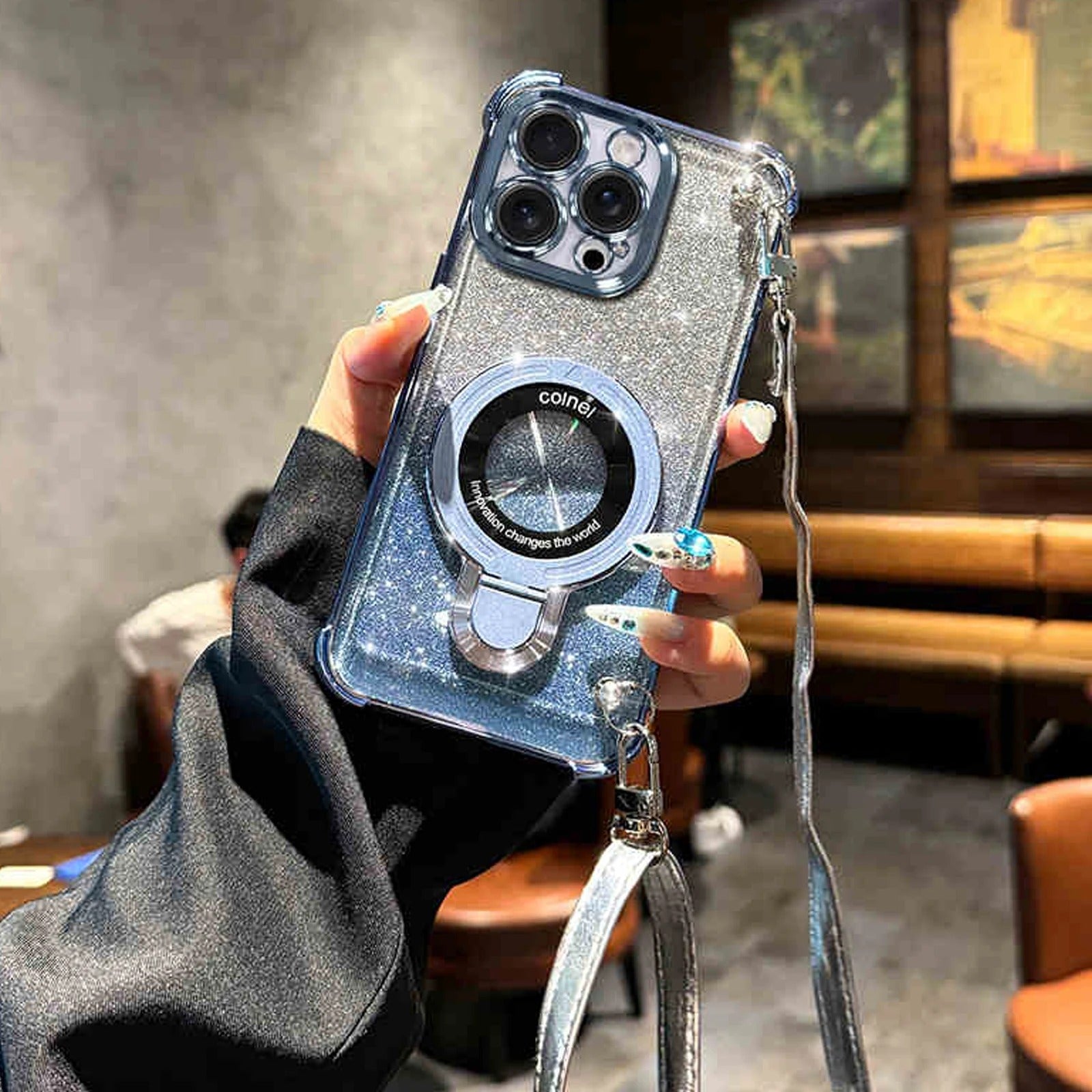 Premium iPhone Case — Four-Corner Anti-Drop TPU Cover with Wireless Charging Holder, Shockproof Lanyard Design & Half-Wrapped Protection