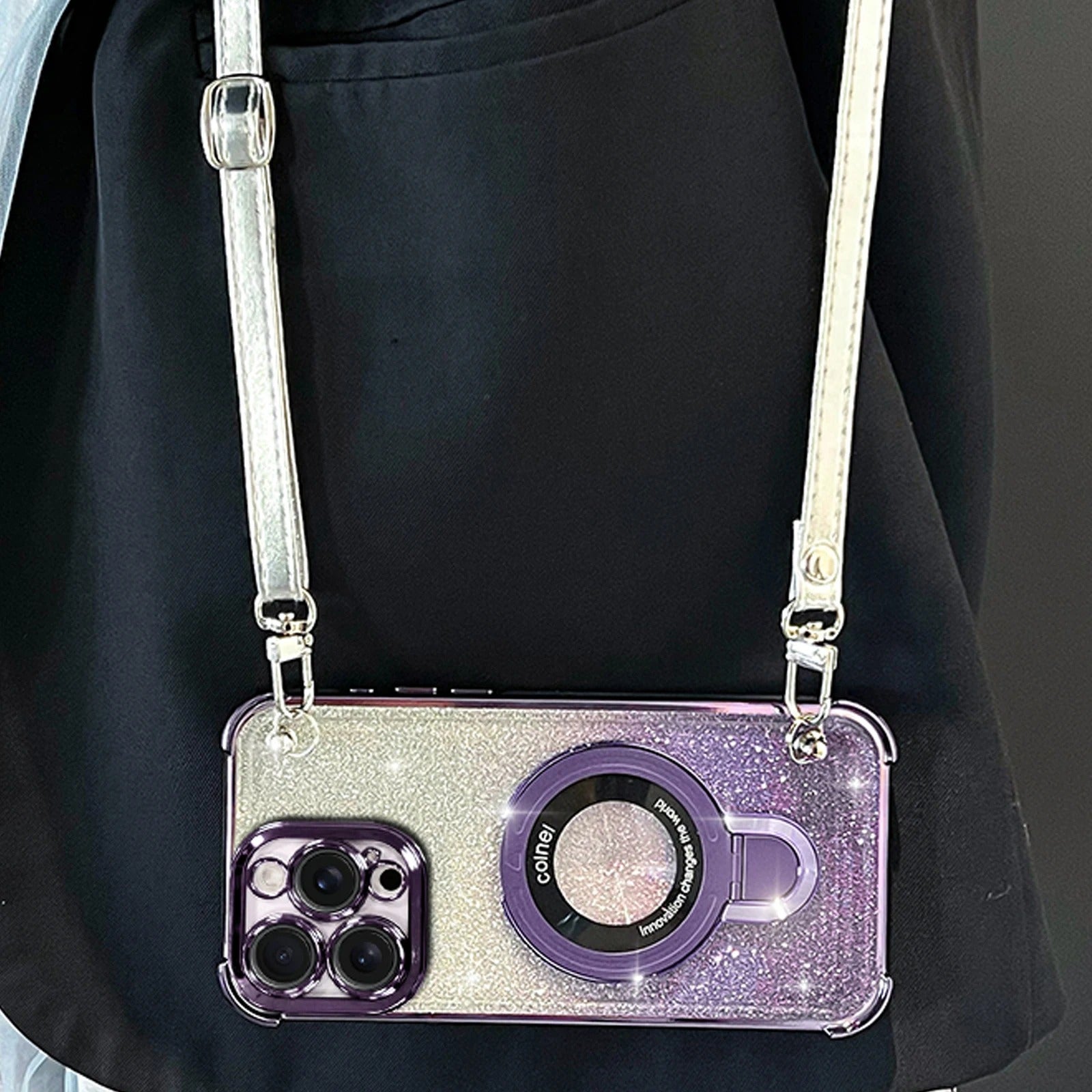 Premium iPhone Case — Four-Corner Anti-Drop TPU Cover with Wireless Charging Holder, Shockproof Lanyard Design & Half-Wrapped Protection