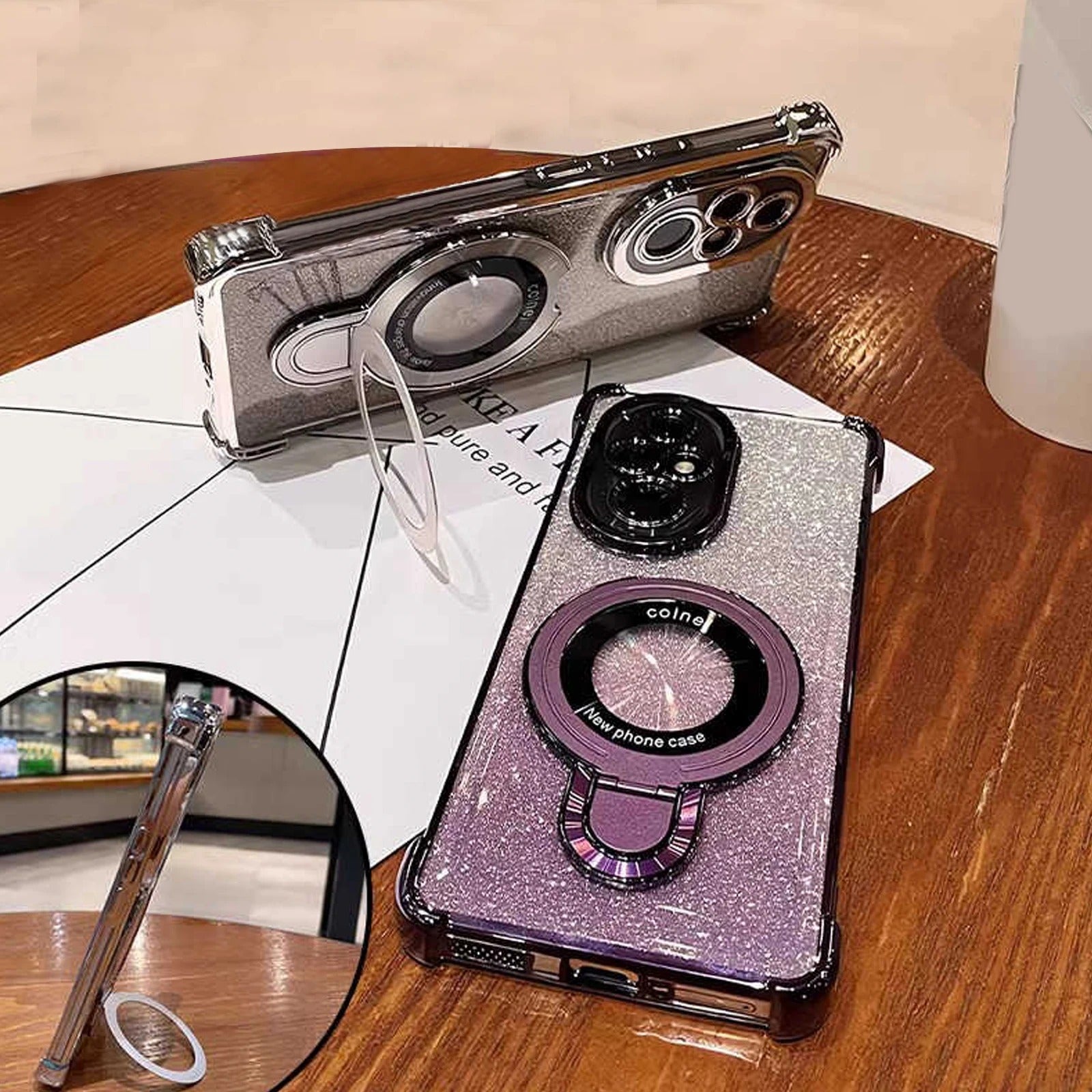 Premium iPhone Case — Four-Corner Anti-Drop TPU Cover with Wireless Charging Holder, Shockproof Lanyard Design & Half-Wrapped Protection