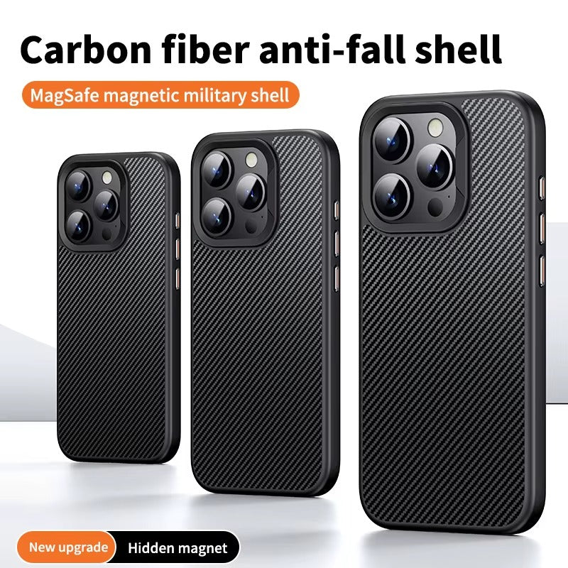 Premium iPhone Case — Kevlar Carbon Fiber Magnetic Cover with Shockproof Anti-Fingerprint Anti-Scratch Protection, Non-Slip Waterproof Design
