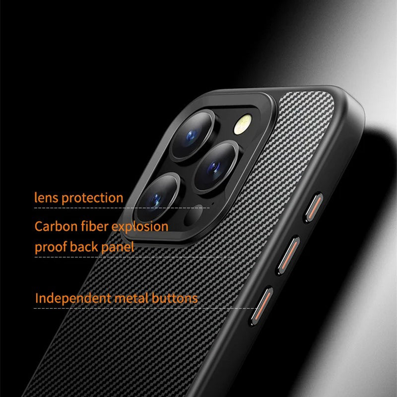 Premium iPhone Case — Kevlar Carbon Fiber Magnetic Cover with Shockproof Anti-Fingerprint Anti-Scratch Protection, Non-Slip Waterproof Design