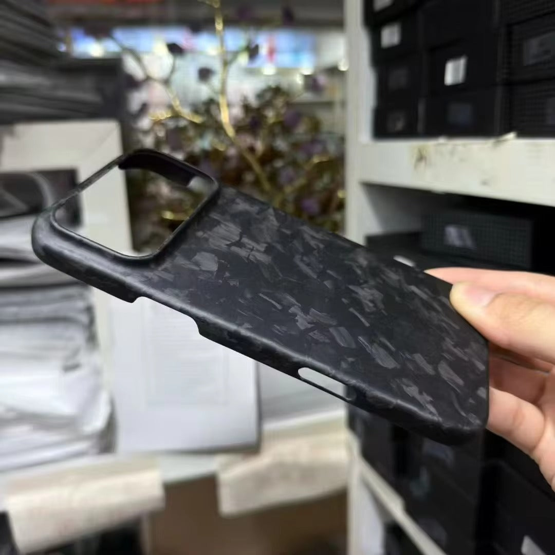 Premium iPhone Case — Genuine Forged Carbon Fiber Lightweight Cover with Anti-Fingerprint Non-Slip Surface & Tough Slim Business Protection