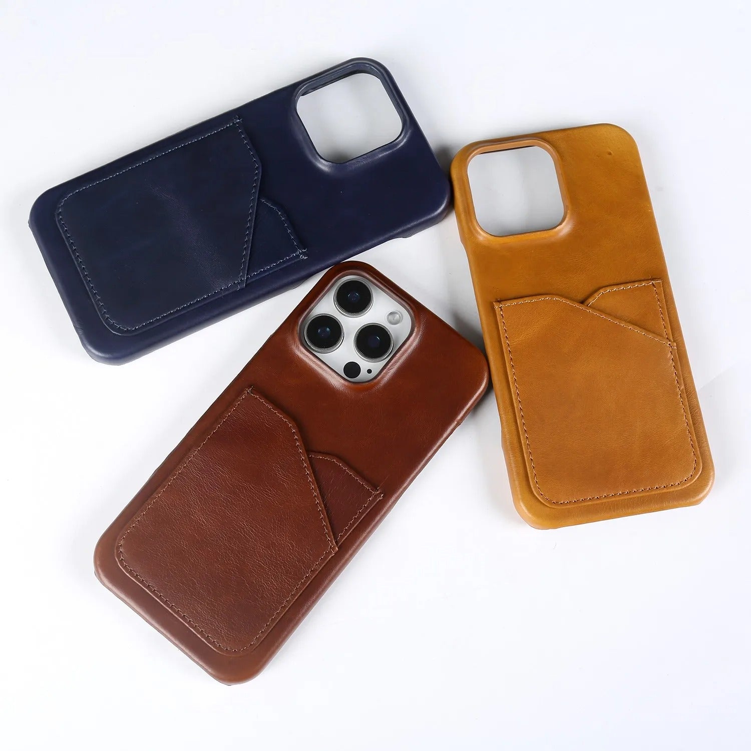 Premium iPhone Case — Genuine Leather Card Slot Back Cover with Vintage Aesthetic Design, Lightweight Anti-Scratch Non-Slip Protection