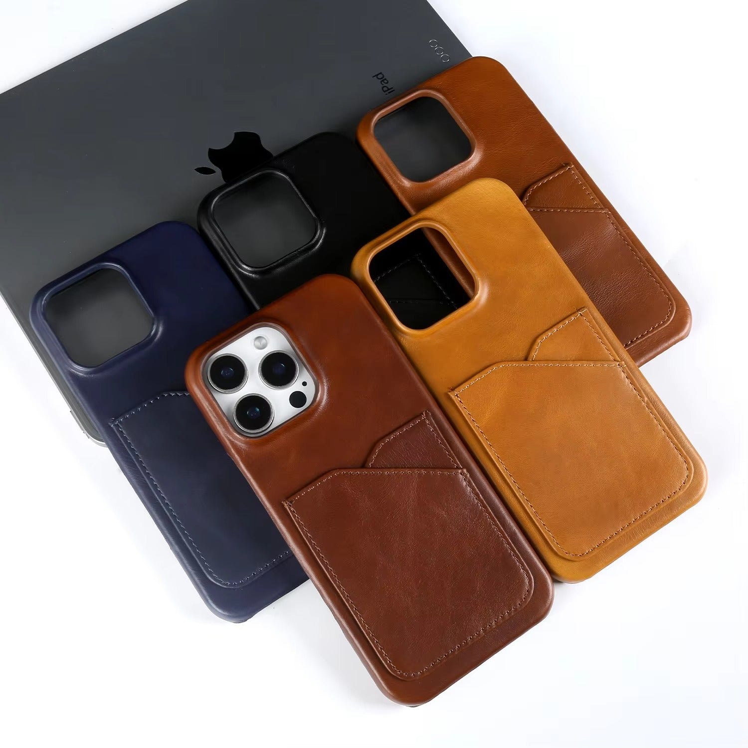 Premium iPhone Case — Genuine Leather Card Slot Back Cover with Vintage Aesthetic Design, Lightweight Anti-Scratch Non-Slip Protection