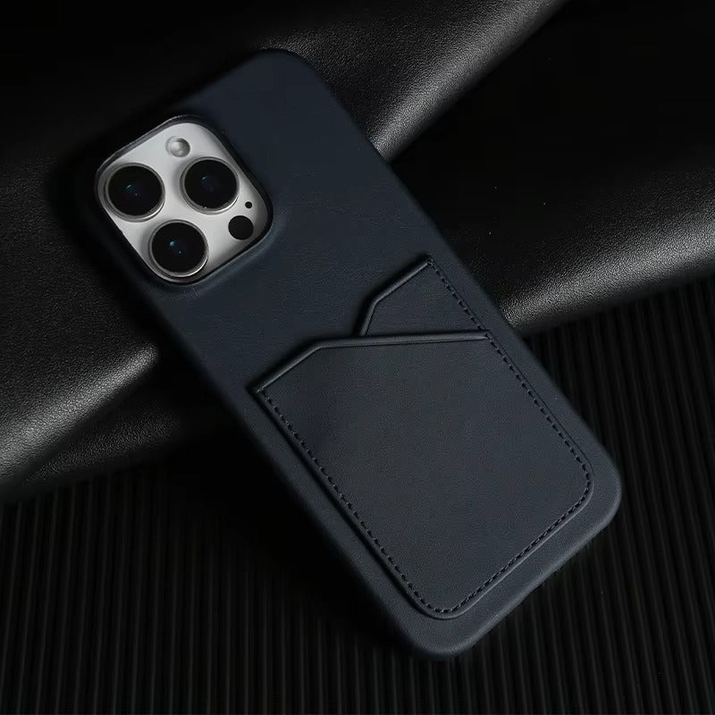 Premium iPhone Case — Genuine Leather Card Slot Back Cover with Vintage Aesthetic Design, Lightweight Anti-Scratch Non-Slip Protection