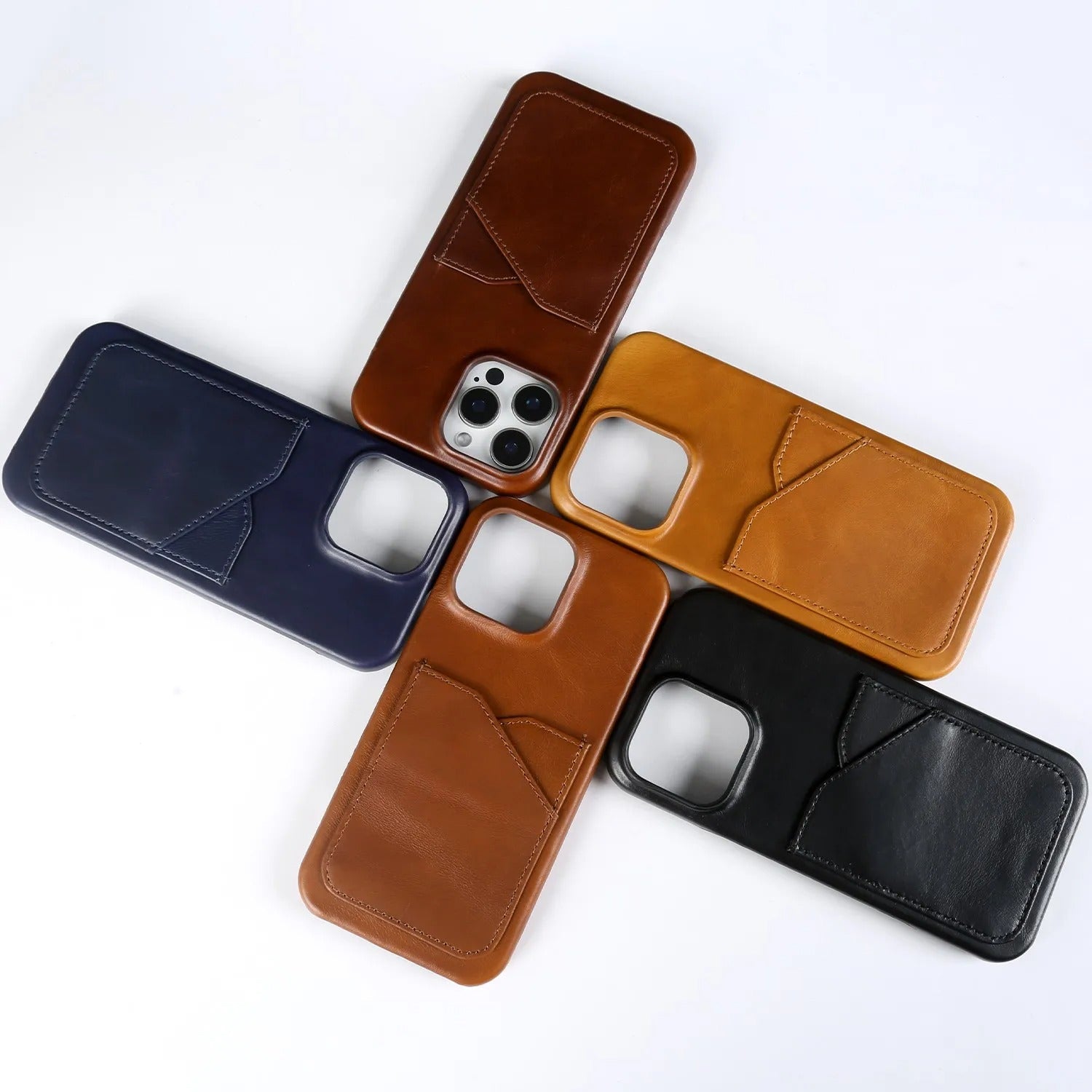 Premium iPhone Case — Genuine Leather Card Slot Back Cover with Vintage Aesthetic Design, Lightweight Anti-Scratch Non-Slip Protection