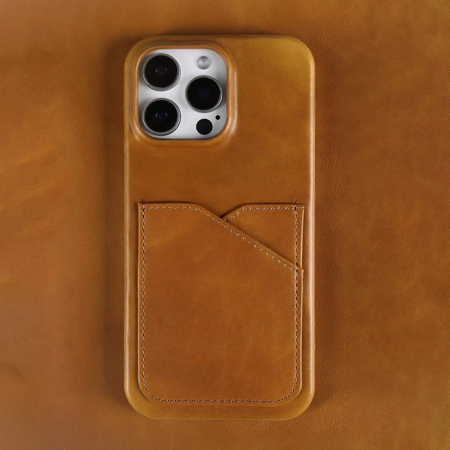 Premium iPhone Case — Genuine Leather Card Slot Back Cover with Vintage Aesthetic Design, Lightweight Anti-Scratch Non-Slip Protection