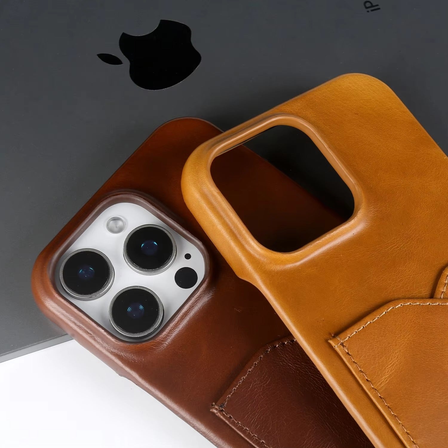 Premium iPhone Case — Genuine Leather Card Slot Back Cover with Vintage Aesthetic Design, Lightweight Anti-Scratch Non-Slip Protection