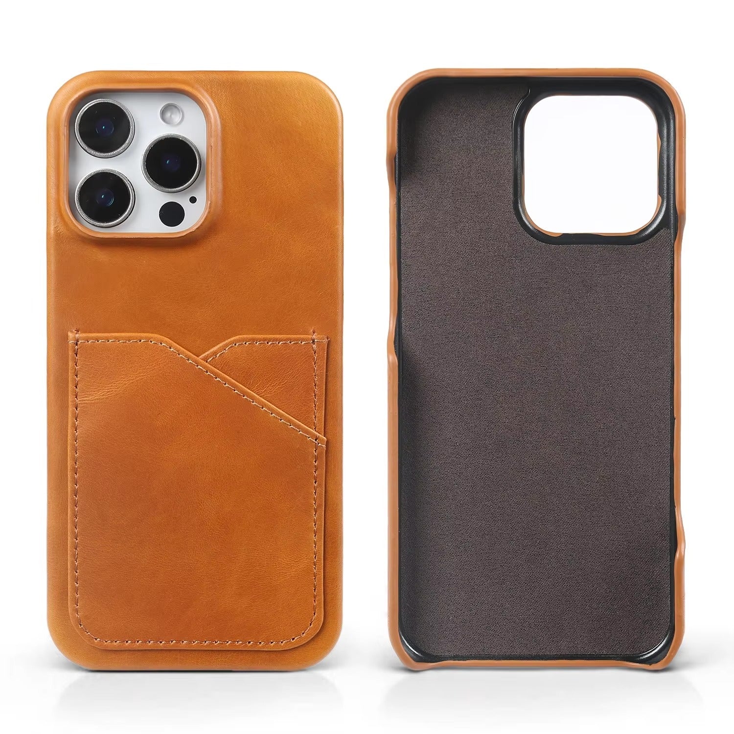 Premium iPhone Case — Genuine Leather Card Slot Back Cover with Vintage Aesthetic Design, Lightweight Anti-Scratch Non-Slip Protection