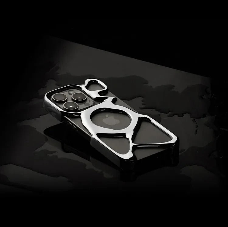 Premium iPhone Case — Hollow Electroplated Magnetic Cover with Shockproof Tough PC Design & Silver Plated Protective Frame