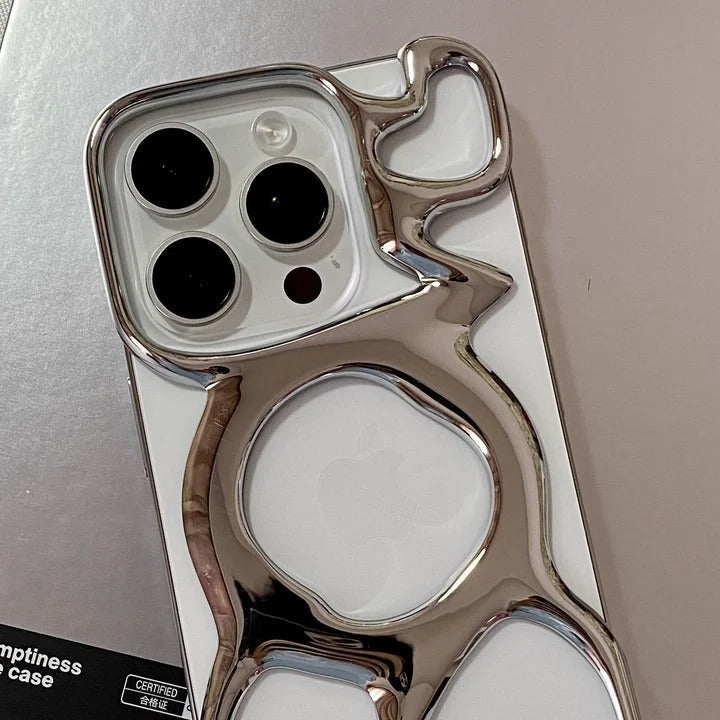 Premium iPhone Case — Hollow Electroplated Magnetic Cover with Shockproof Tough PC Design & Silver Plated Protective Frame