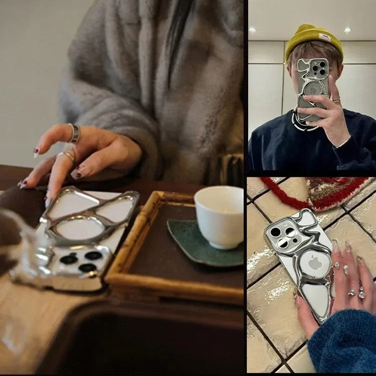 Premium iPhone Case — Hollow Electroplated Magnetic Cover with Shockproof Tough PC Design & Silver Plated Protective Frame