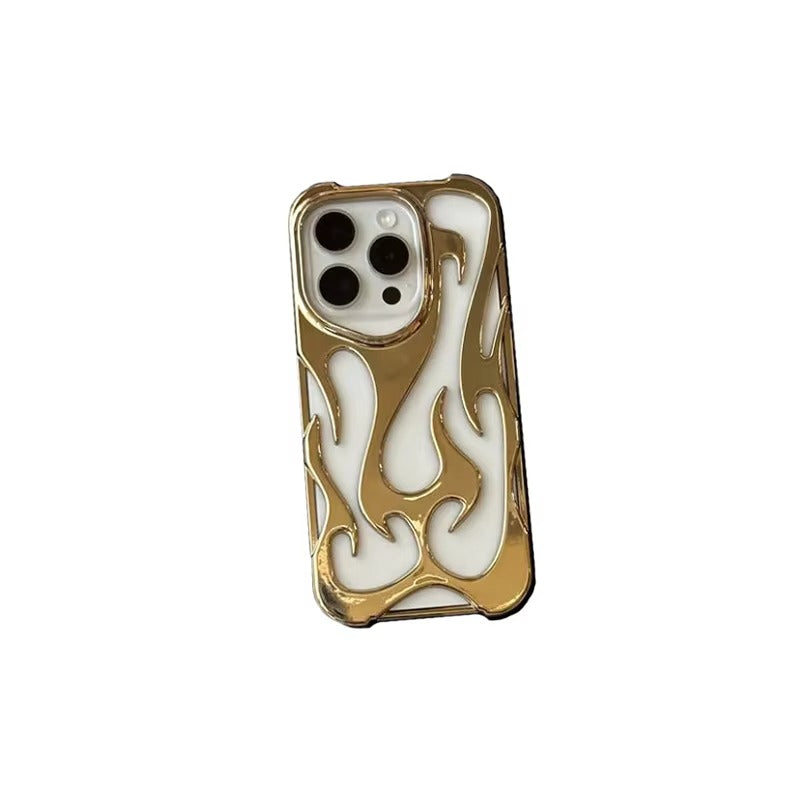Premium iPhone Case — Hollow Flame Design SoftLuxury iPhone Case — Star Graffiti Gloss-Plated Cream TPU Cover with Stylish Artistic Design & Smooth Protective Finish Cover with Shockproof Protection & Silver Electroplated Cool Aesthetic for Boys and Girls