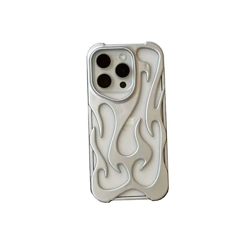 Premium iPhone Case — Hollow Flame Design SoftLuxury iPhone Case — Star Graffiti Gloss-Plated Cream TPU Cover with Stylish Artistic Design & Smooth Protective Finish Cover with Shockproof Protection & Silver Electroplated Cool Aesthetic for Boys and Girls