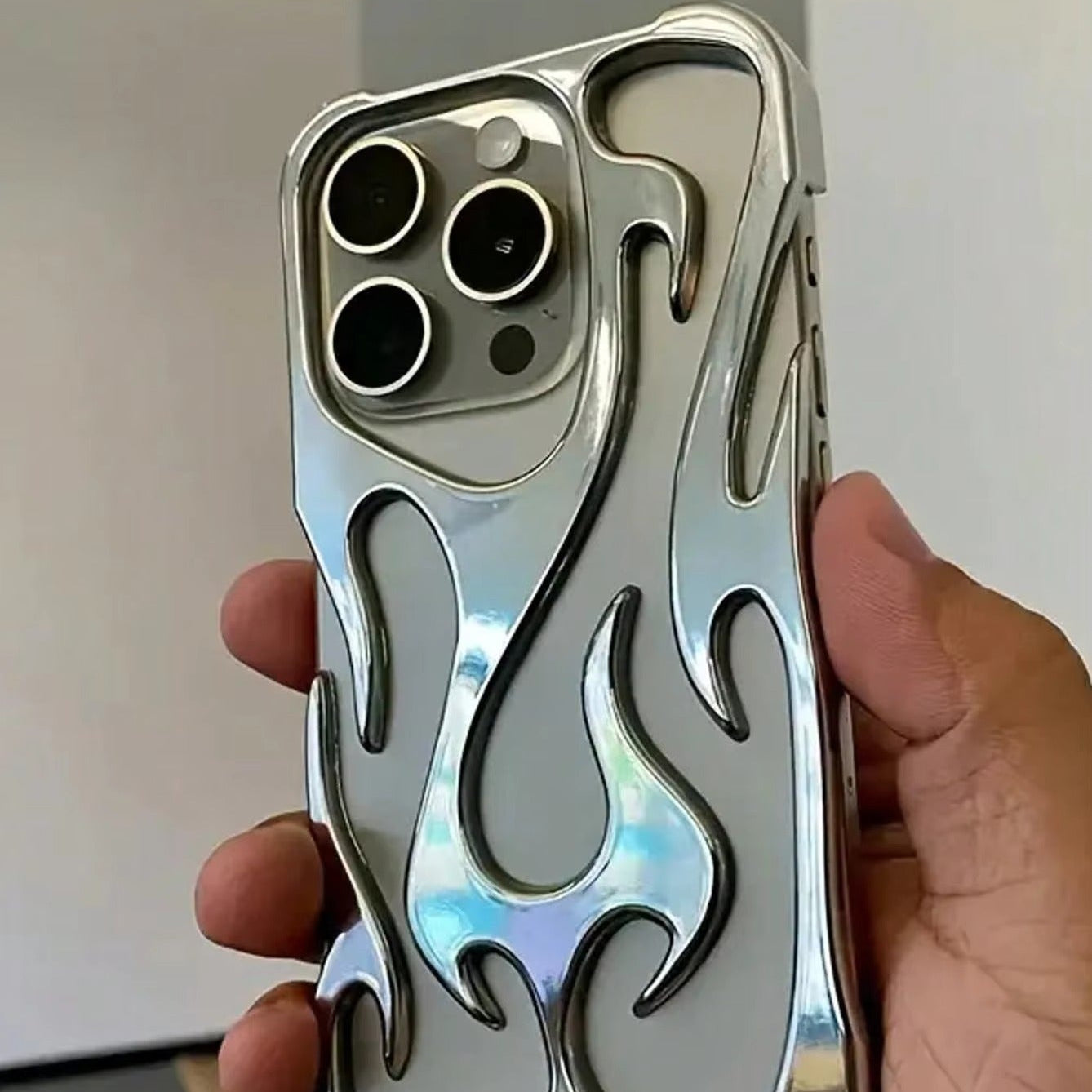 Premium iPhone Case — Hollow Flame Design SoftLuxury iPhone Case — Star Graffiti Gloss-Plated Cream TPU Cover with Stylish Artistic Design & Smooth Protective Finish Cover with Shockproof Protection & Silver Electroplated Cool Aesthetic for Boys and Girls