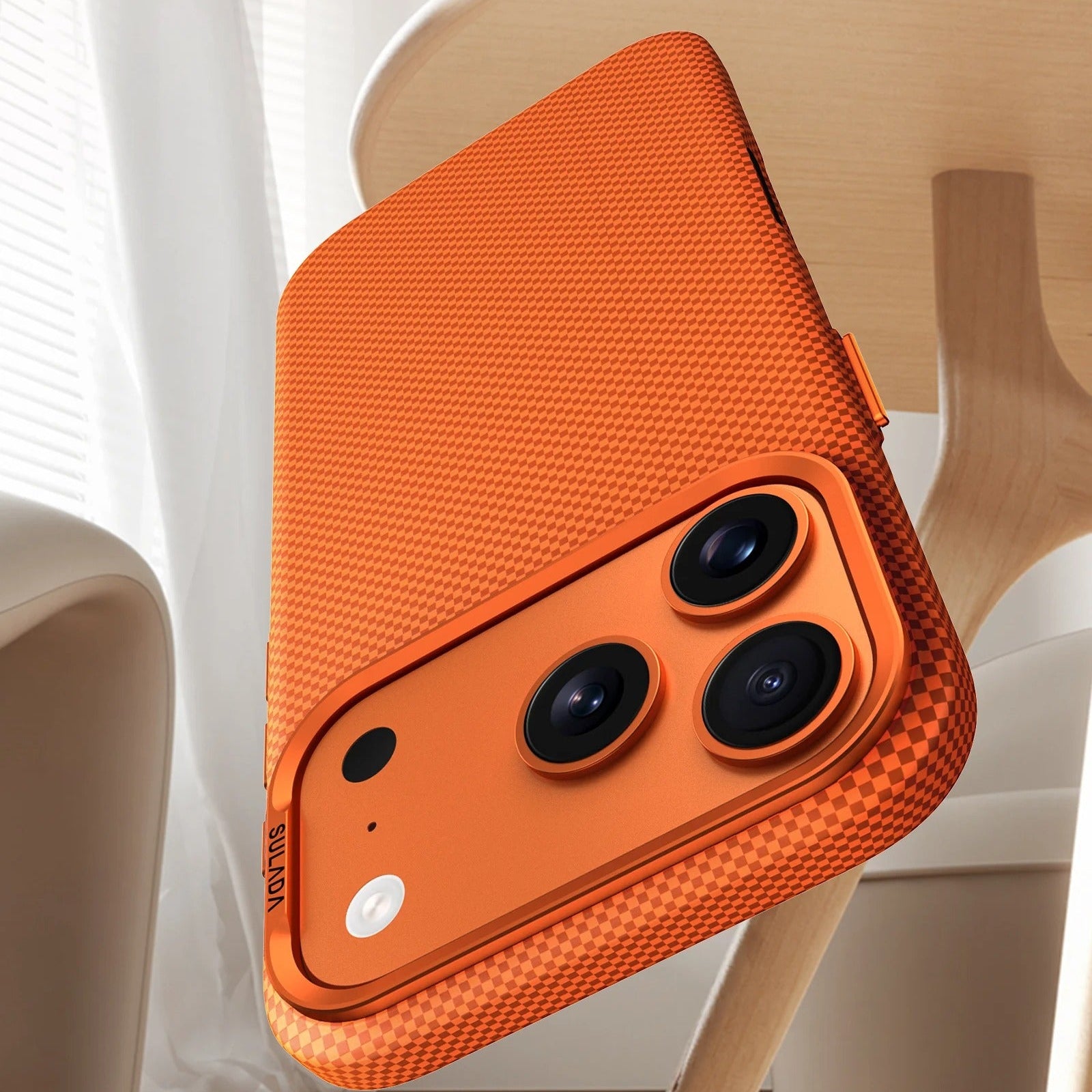 Premium iPhone Case — Kevlar Checkered Magnetic Stand Cover with Carbon Fiber Pattern, MagSafe PC Hard Shell & Raised Scratch-Resistant Lens Protection