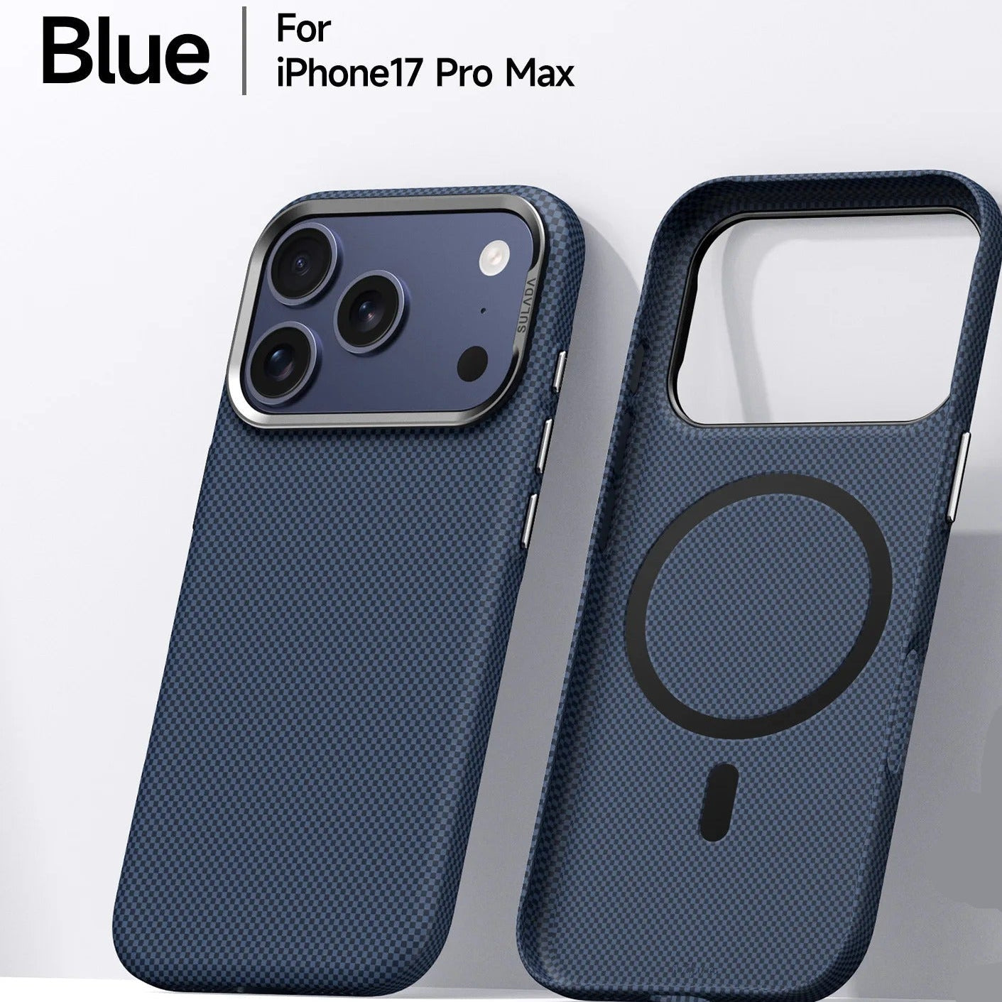 Premium iPhone Case — Kevlar Checkered Magnetic Stand Cover with Carbon Fiber Pattern, MagSafe PC Hard Shell & Raised Scratch-Resistant Lens Protection