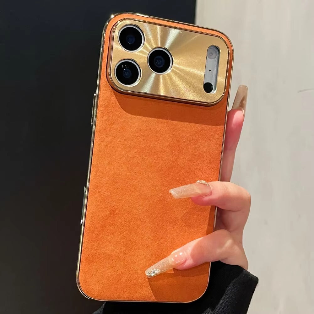 Premium iPhone Case — Leather Cover with Electroplate Frame, Shockproof Half-Wrapped PC Design, Camera Protection, Anti-Fingerprint Anti-Scratch Non-Slip Finish