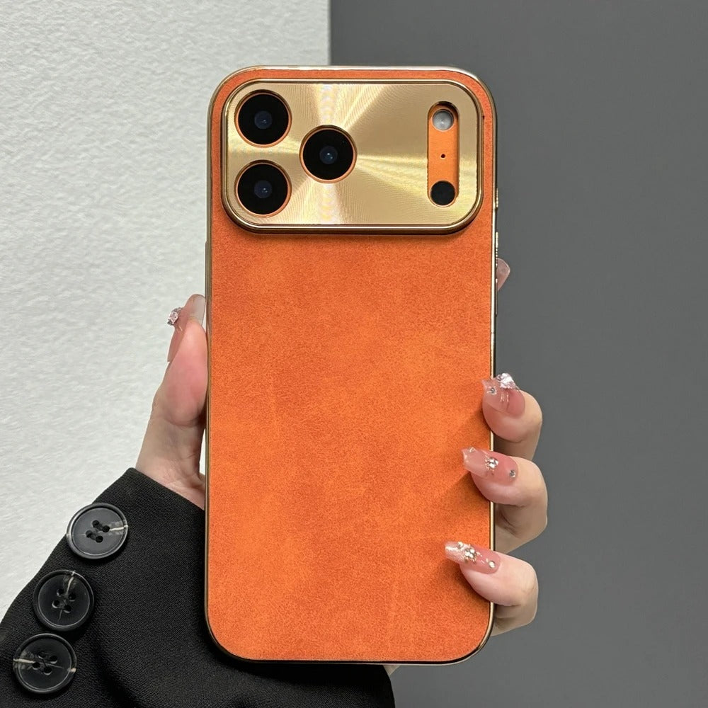 Premium iPhone Case — Leather Cover with Electroplate Frame, Shockproof Half-Wrapped PC Design, Camera Protection, Anti-Fingerprint Anti-Scratch Non-Slip Finish