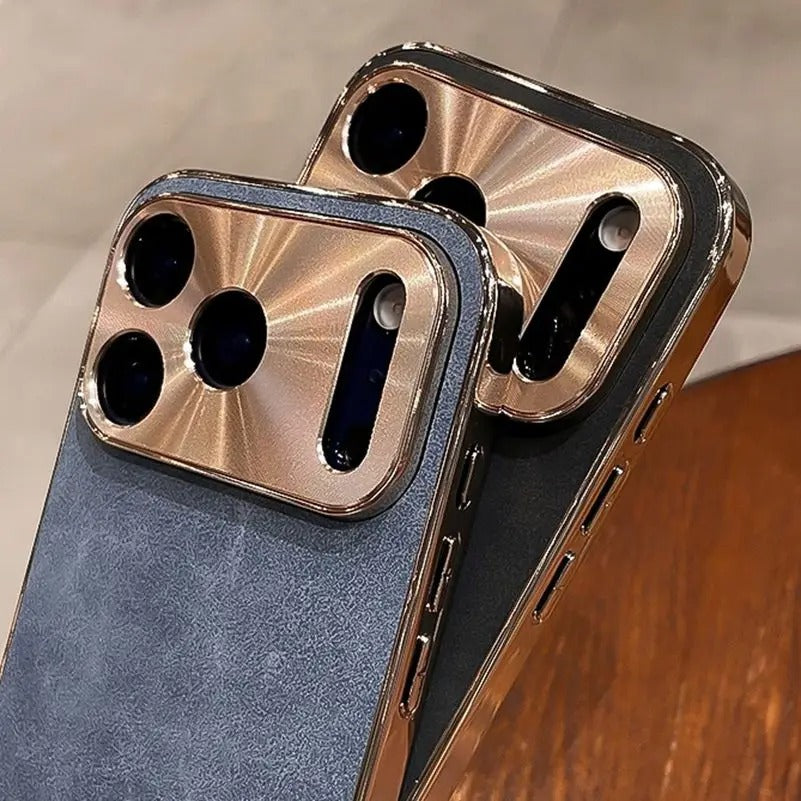 Premium iPhone Case — Leather Cover with Electroplate Frame, Shockproof Half-Wrapped PC Design, Camera Protection, Anti-Fingerprint Anti-Scratch Non-Slip Finish