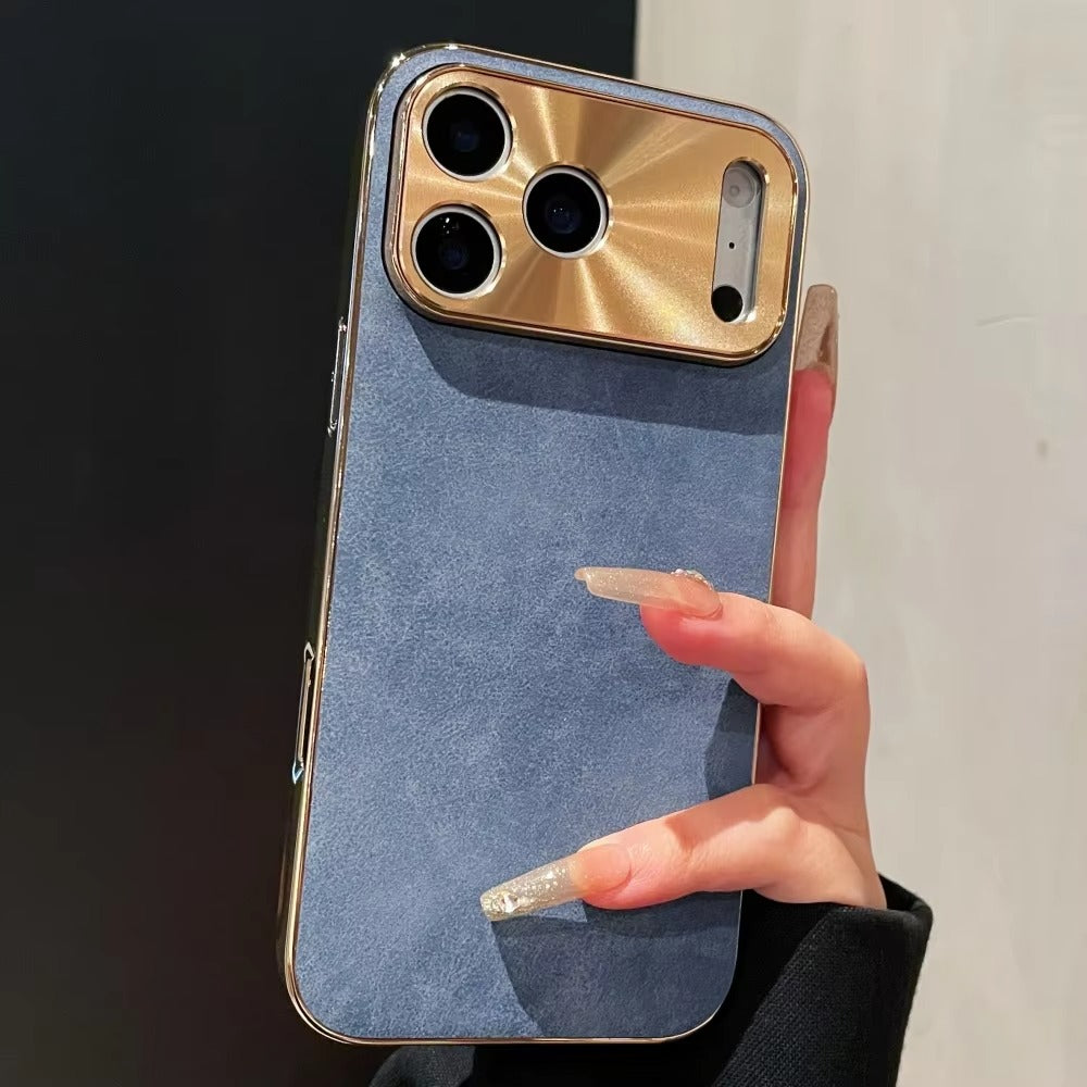 Premium iPhone Case — Leather Cover with Electroplate Frame, Shockproof Half-Wrapped PC Design, Camera Protection, Anti-Fingerprint Anti-Scratch Non-Slip Finish