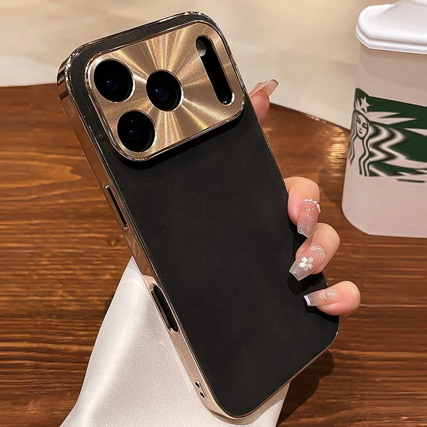 Premium iPhone Case — Leather Cover with Electroplate Frame, Shockproof Half-Wrapped PC Design, Camera Protection, Anti-Fingerprint Anti-Scratch Non-Slip Finish