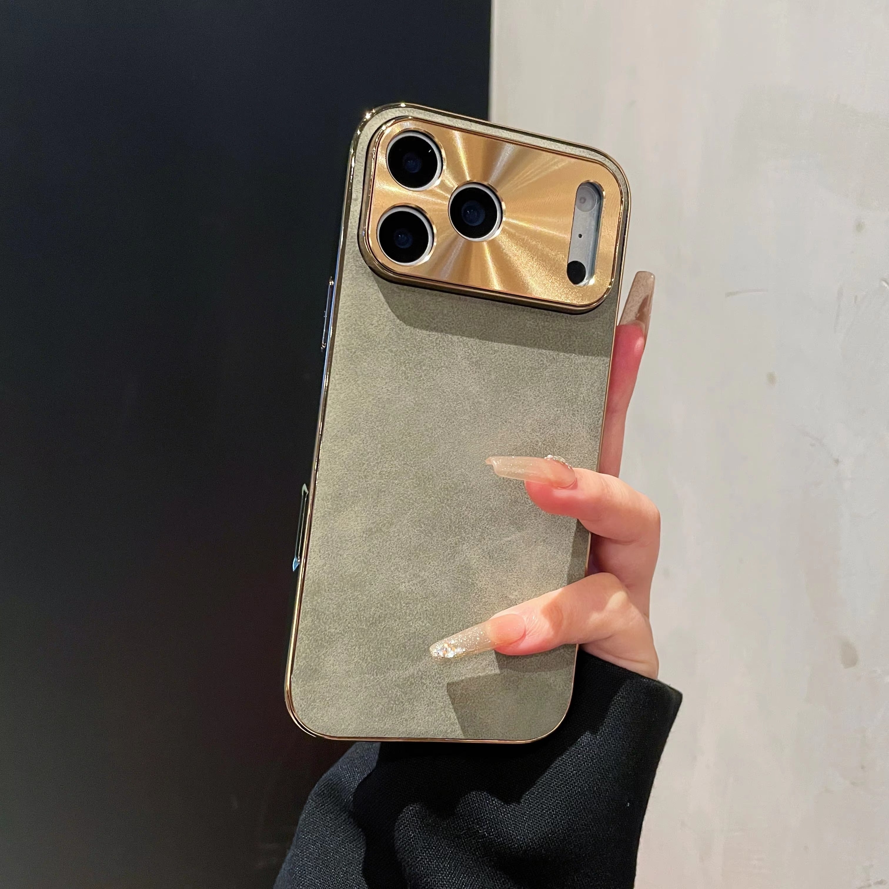 Premium iPhone Case — Leather Cover with Electroplate Frame, Shockproof Half-Wrapped PC Design, Camera Protection, Anti-Fingerprint Anti-Scratch Non-Slip Finish