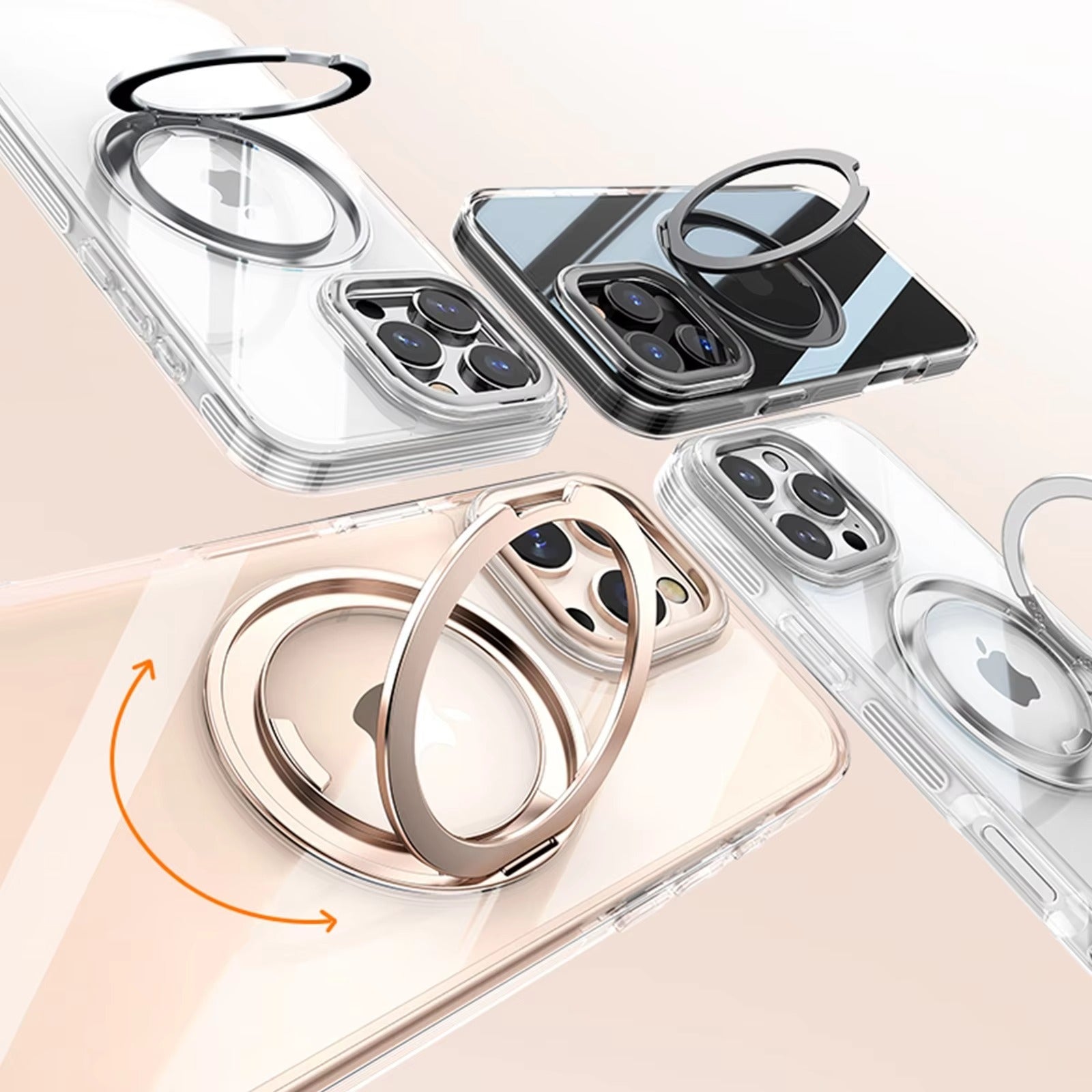 Premium iPhone Case — MagSafe Clear Protective Cover with 360° Ring Holder, Dustproof Design and Precise Fit Plastic Back Finish