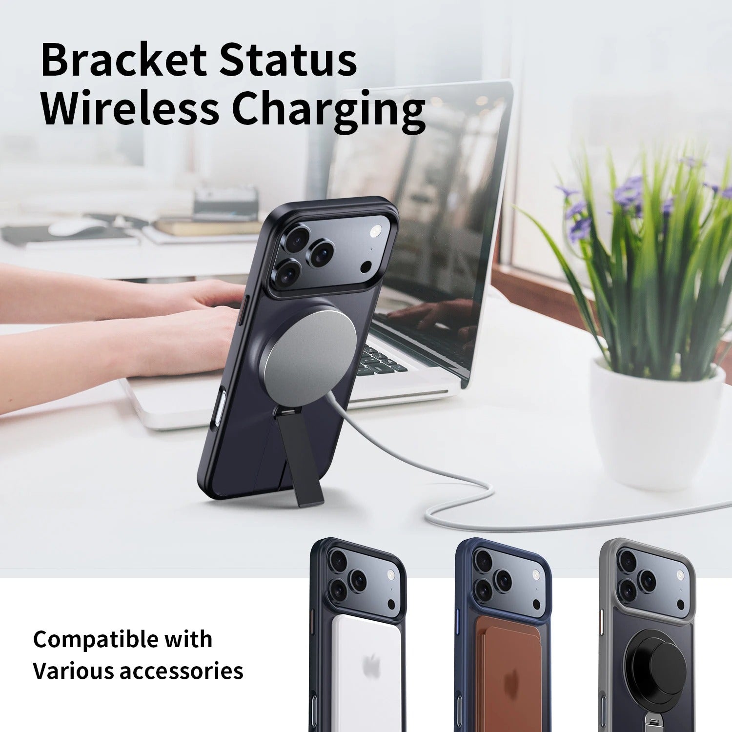 Premium iPhone Case — MagSafe Magnetic PC+TPU Cover with 360° Rotating Stand, Anti-Fingerprint Design and Durable Shock-Resistant Protection