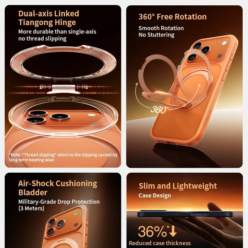 Premium iPhone Case — MagSafe Shockproof TPU Cover with 360° Rotating Stand, Camera Protection, Touch Button Design and Anti-Fingerprint Dustproof Finish