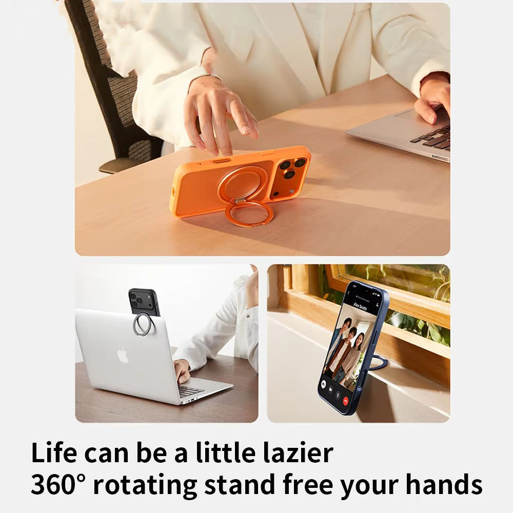 Premium iPhone Case — MagSafe Shockproof TPU Cover with 360° Rotating Stand, Camera Protection, Touch Button Design and Anti-Fingerprint Dustproof Finish