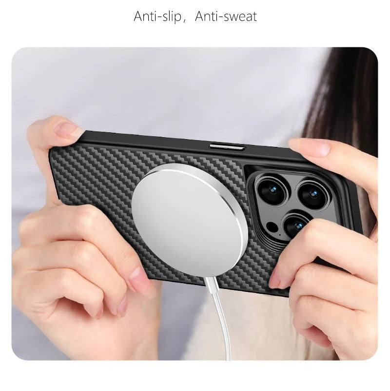 Premium iPhone Case — Magnetic Kevlar Aramid Fiber Cover with Anti-Drop Heavy-Duty Protection, Anti-Fingerprint Non-Slip Design & MagSafe Compatibility