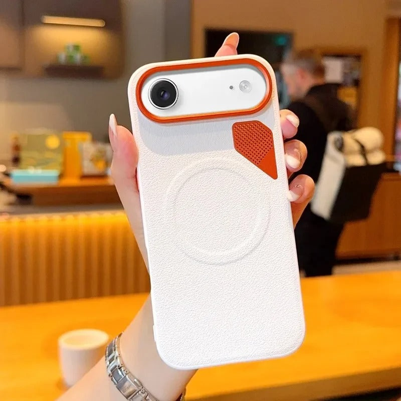 Premium iPhone Case — Magnetic PU Leather Cover with Heat-Dissipation Vents, Shockproof TPU+PC Frame and MagSafe Camera-Safe Design