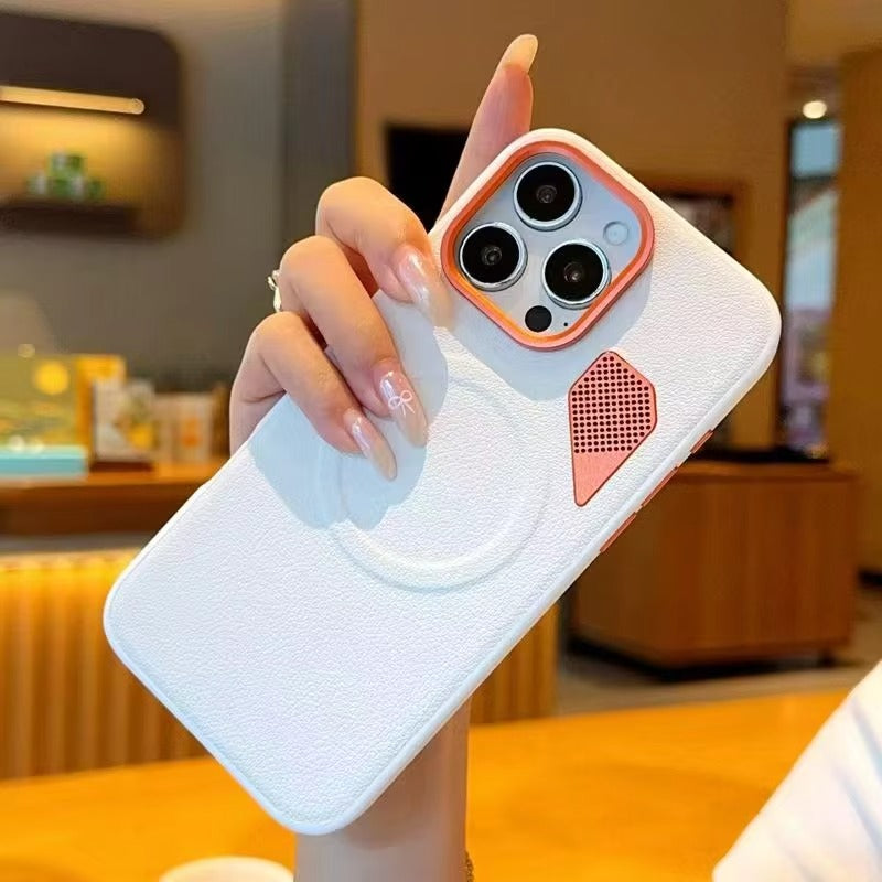 Premium iPhone Case — Magnetic PU Leather Cover with Heat-Dissipation Vents, Shockproof TPU+PC Frame and MagSafe Camera-Safe Design