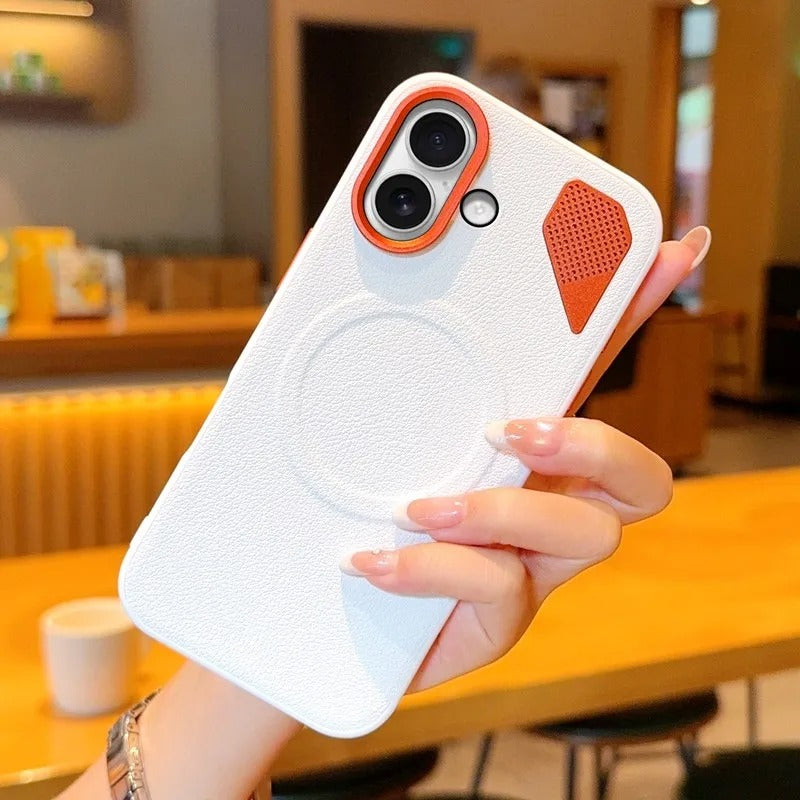 Premium iPhone Case — Magnetic PU Leather Cover with Heat-Dissipation Vents, Shockproof TPU+PC Frame and MagSafe Camera-Safe Design